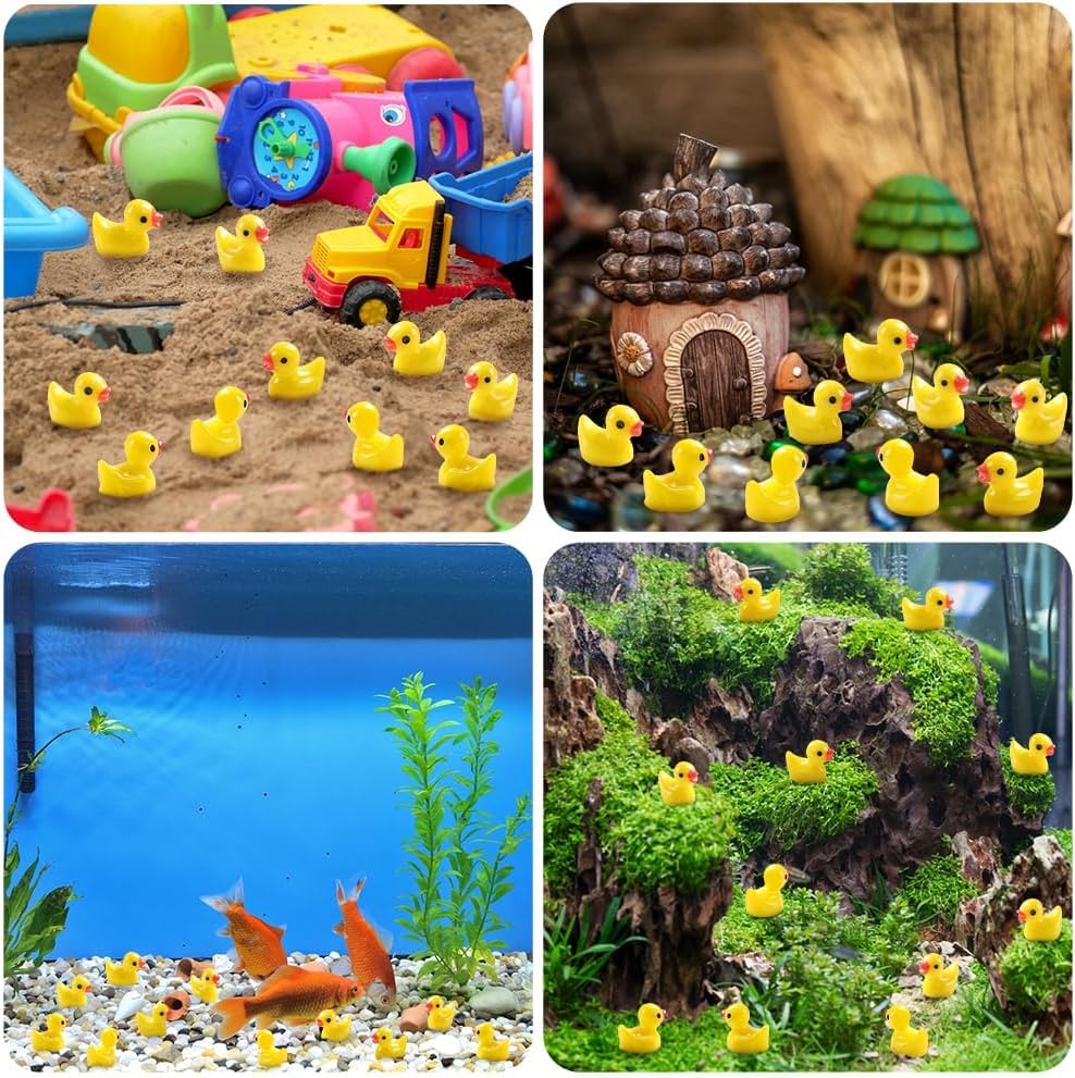DIYDEC 120 Stück Mini Enten Harz, Gelb Mini Duck Figuren Miniatur kleine Enten für Dekoration von Miniatur-Landschaftsgärten, Bonsai, Fischbecken und Aquarien verwendet