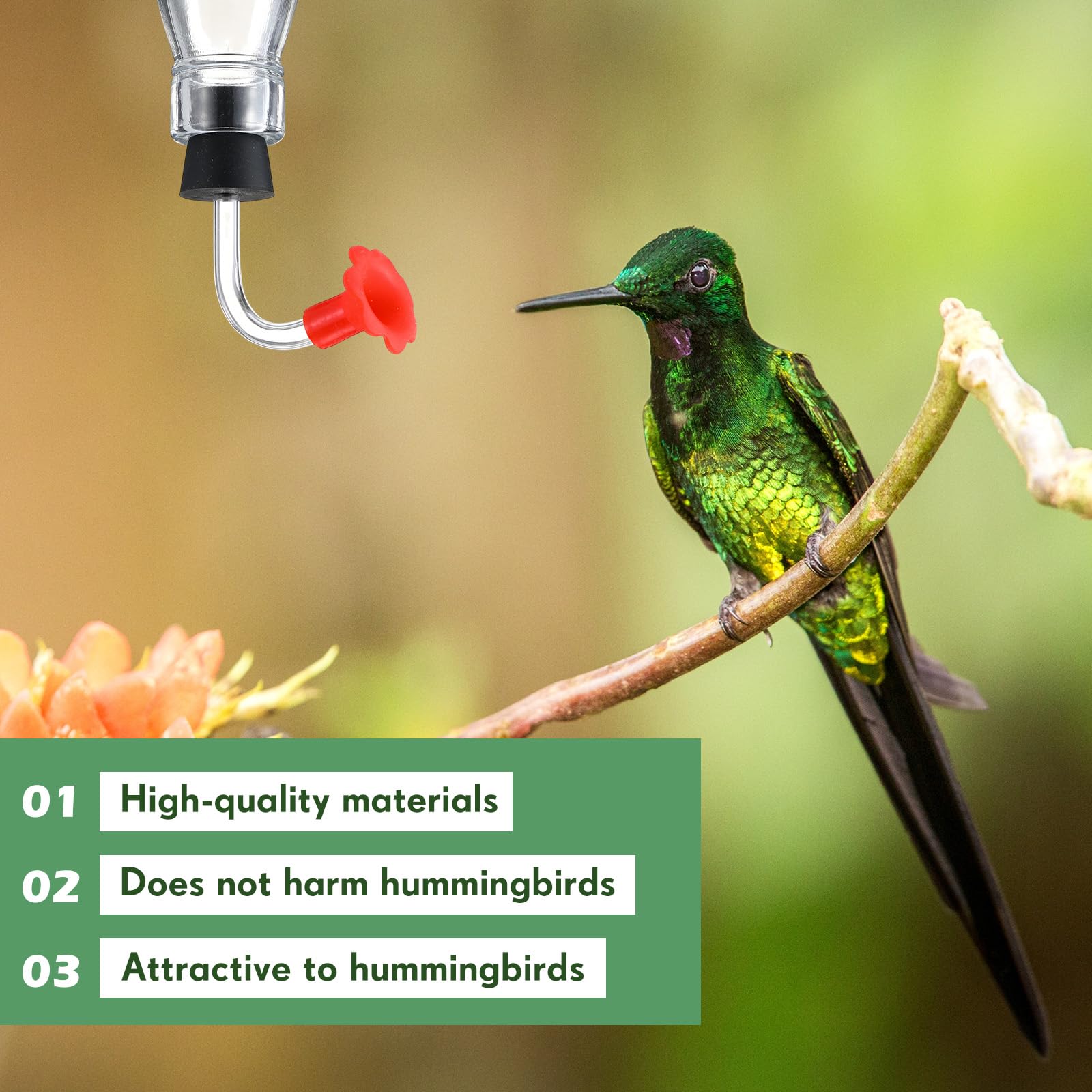 Paquete de 3 tubos de comedero de colibrí con tapón, piezas de repuesto para comedero de pájaros, punta resistente al goteo, flores de silicona para botella de vino al aire libre, hacer tus propios