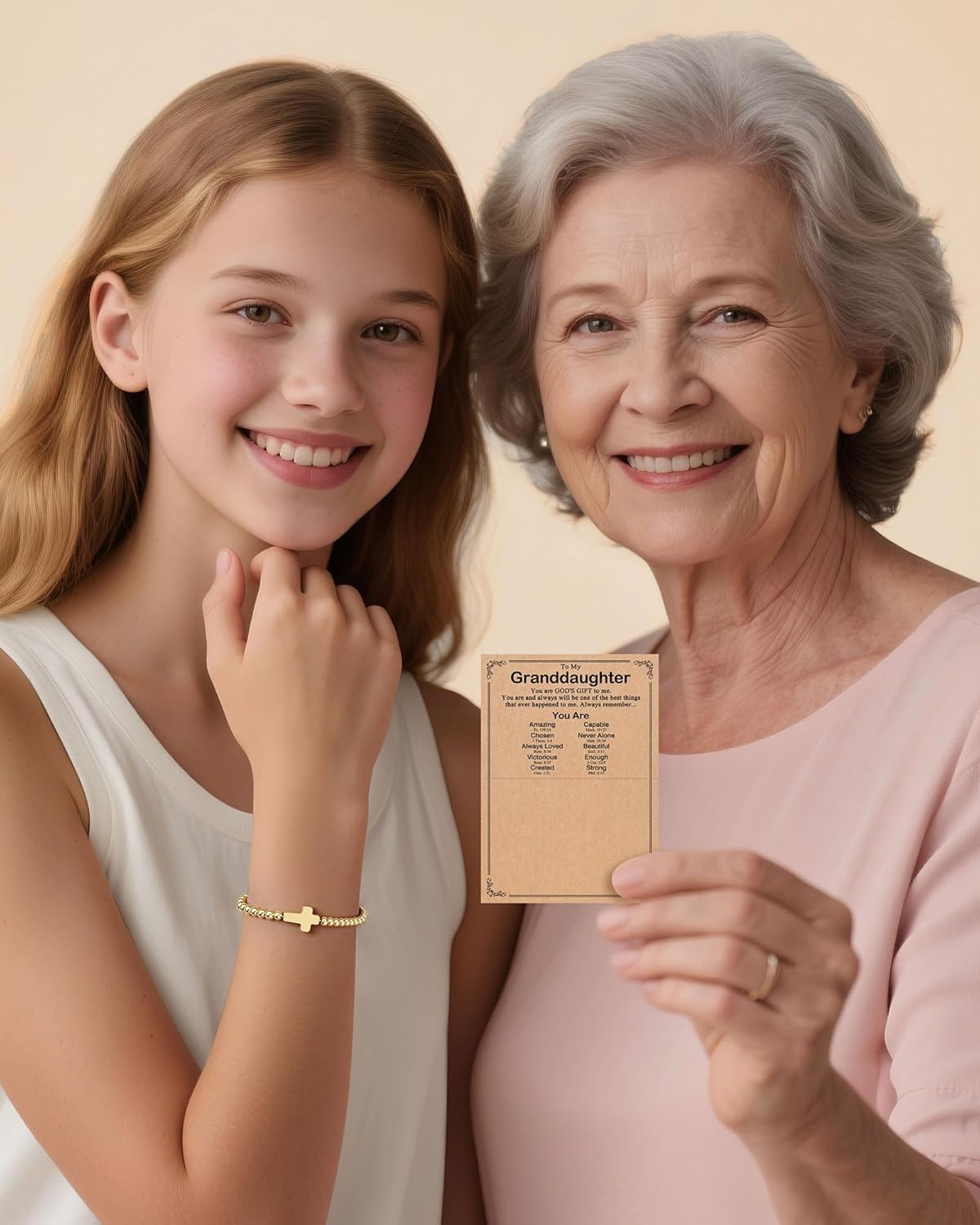 Bead Cross Bracelet for Granddaughter Daughter, Baptism Christian Easter Christmas Birthday Gifts for Teen Girls - Image 3