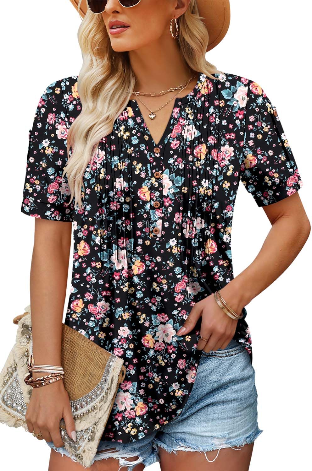 Photo 1 of ***STOCK IMAGE FOR REFERENCE***
ROSELINLIN Womens Tunic Tops to Wear with Leggings Summer Casual Dressy Short Sleeve Shirts Pink Yellow 3XL