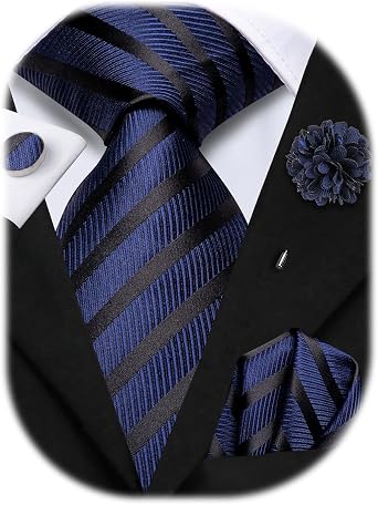 Hi-Tie Mens Paisley Floral Striped Ties Set Silk Necktie and Lapel Pin for Men Pocket Square Cufflinks Set Business Wedding