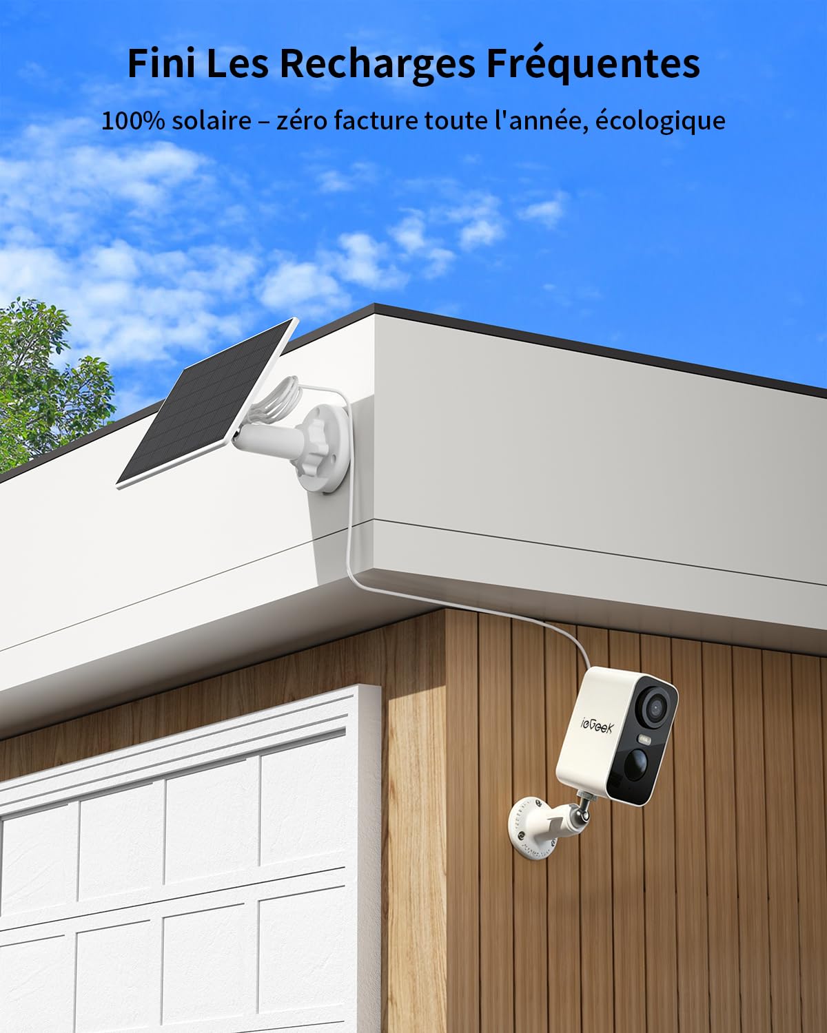 ieGeek Panneau Solaire Compatible avec Toutes les Caméras de Surveillance WiFi sur Batterie, Connecteur Type-C, Support Orientable à 360°, Étanche IP66, Incluant ieGeek ZS-GX3S, ZY-C2, S1, S5, etc.