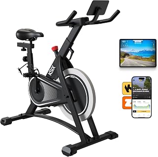 KSIX Bicicleta Estática Indoor KB01 con Resistencia Magnética Ajustable y Transmisión por Correa, Soporte para Tablet y Smartphone, Compatible con apps Kinomap y Zwift, Negro