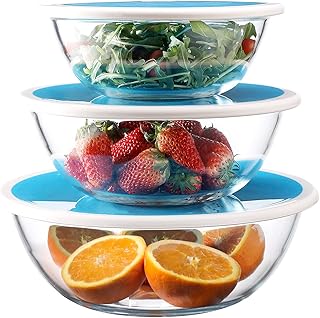 Gala Houseware 6-Piece Tempered Glass Mixing Bowl Set with Lids – Nesting Glass Bowls for Meal Prep, Food Storage, and Ser...