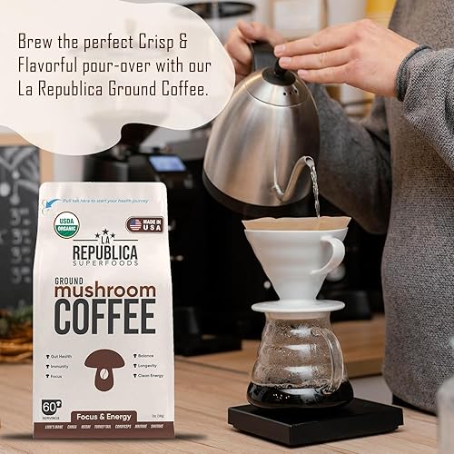 Miniatura 2 de La Republica - Paquete de 2 café orgánico de hongos molido (120 porciones) hecho con granos de café arábica cultivados en sombra, melena de león,