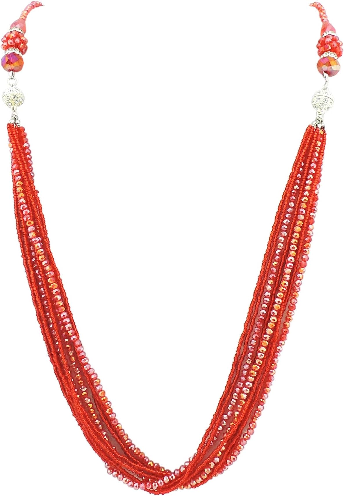 Firstmeet FIRSTMET Rhinestone Multiple Wearing Methods Long Statement Seed Beads Necklace (XL-1044-red)