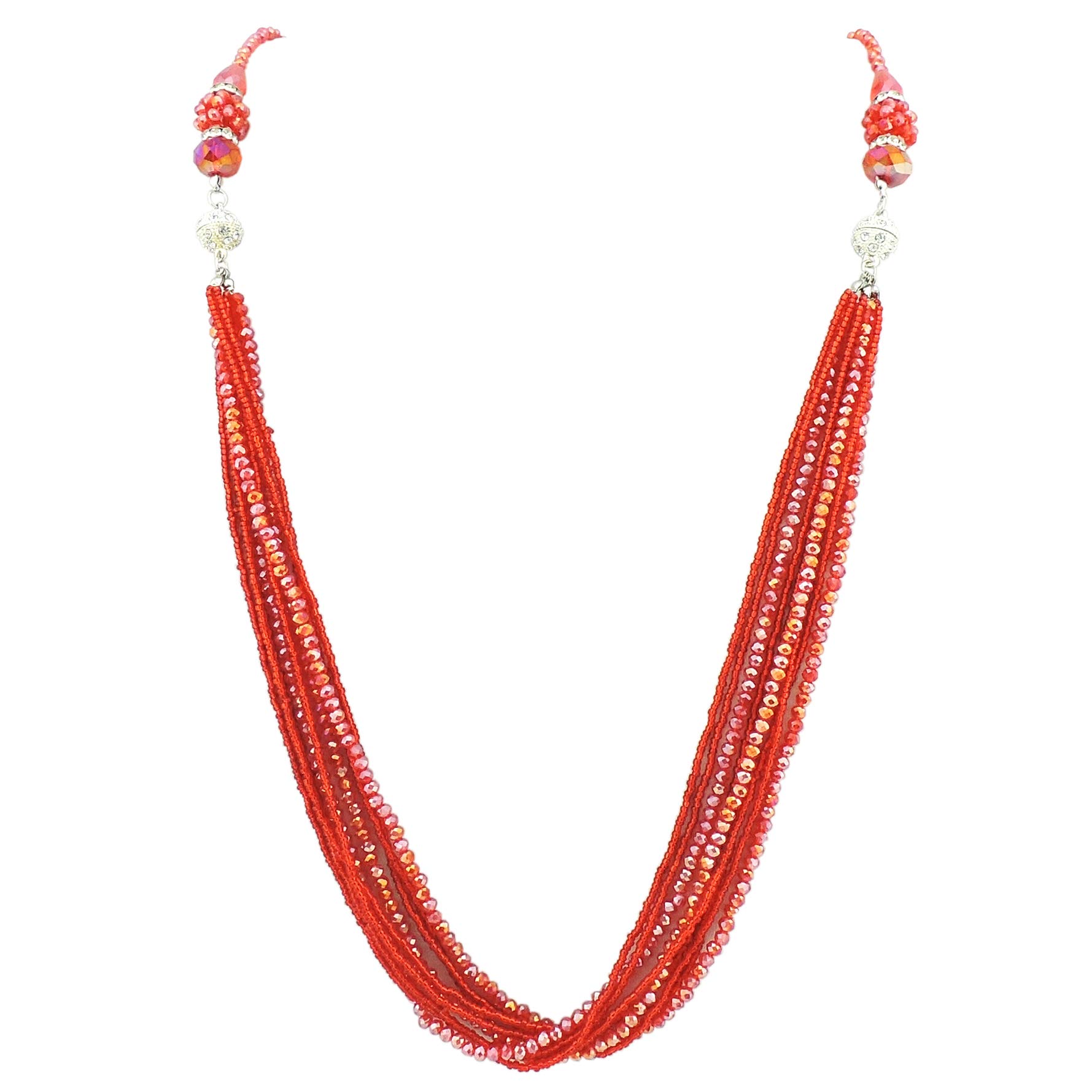 Firstmeet FIRSTMET Rhinestone Multiple Wearing Methods Long Statement Seed Beads Necklace (XL-1044-red)