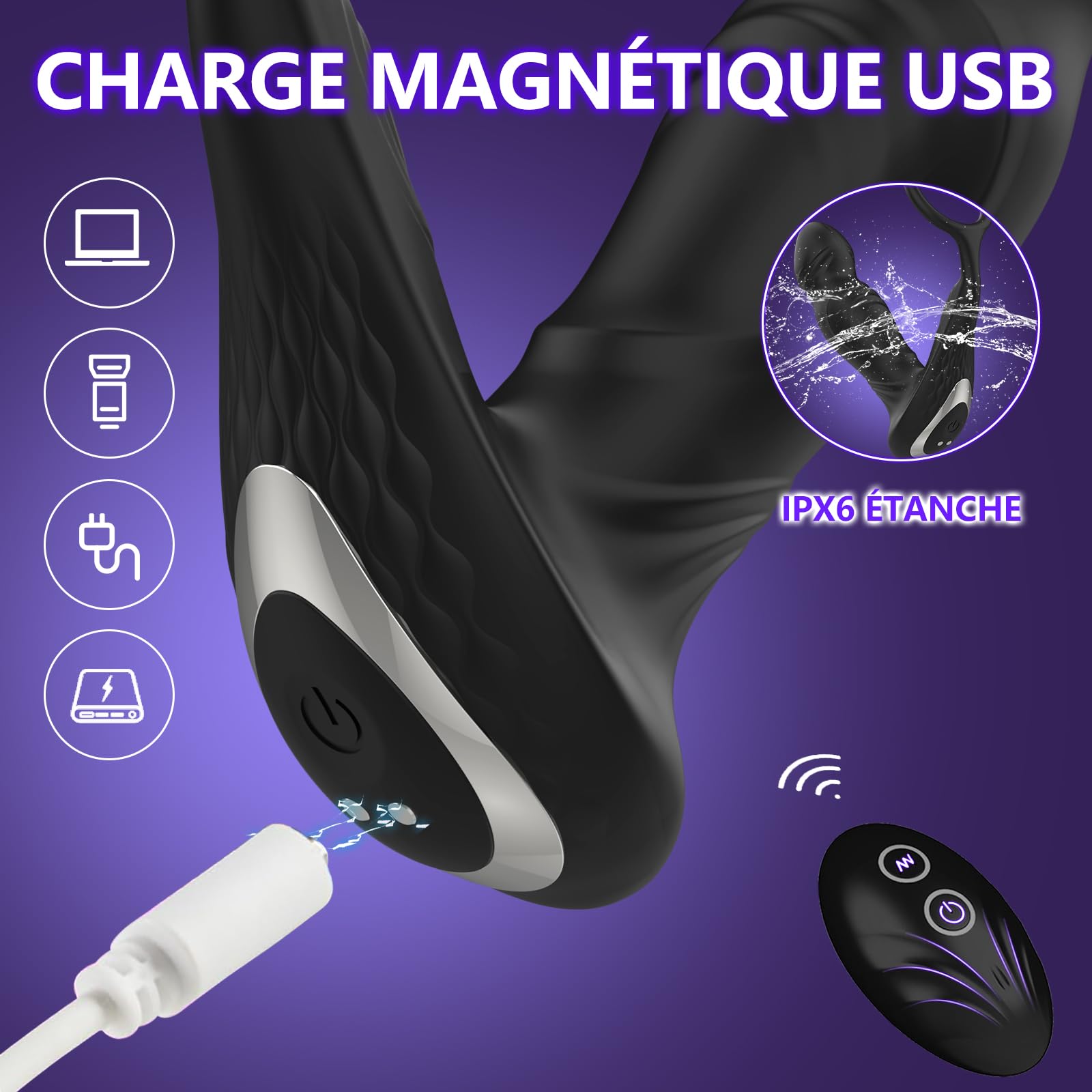Plug anal vibrant, sextoy, stimulateur masculin, gode, sextoy, masseur de prostate, sextoy anal télécommandé avec 9 modes de pulsation, sextoy vibrant portable pour, santé sexuelle