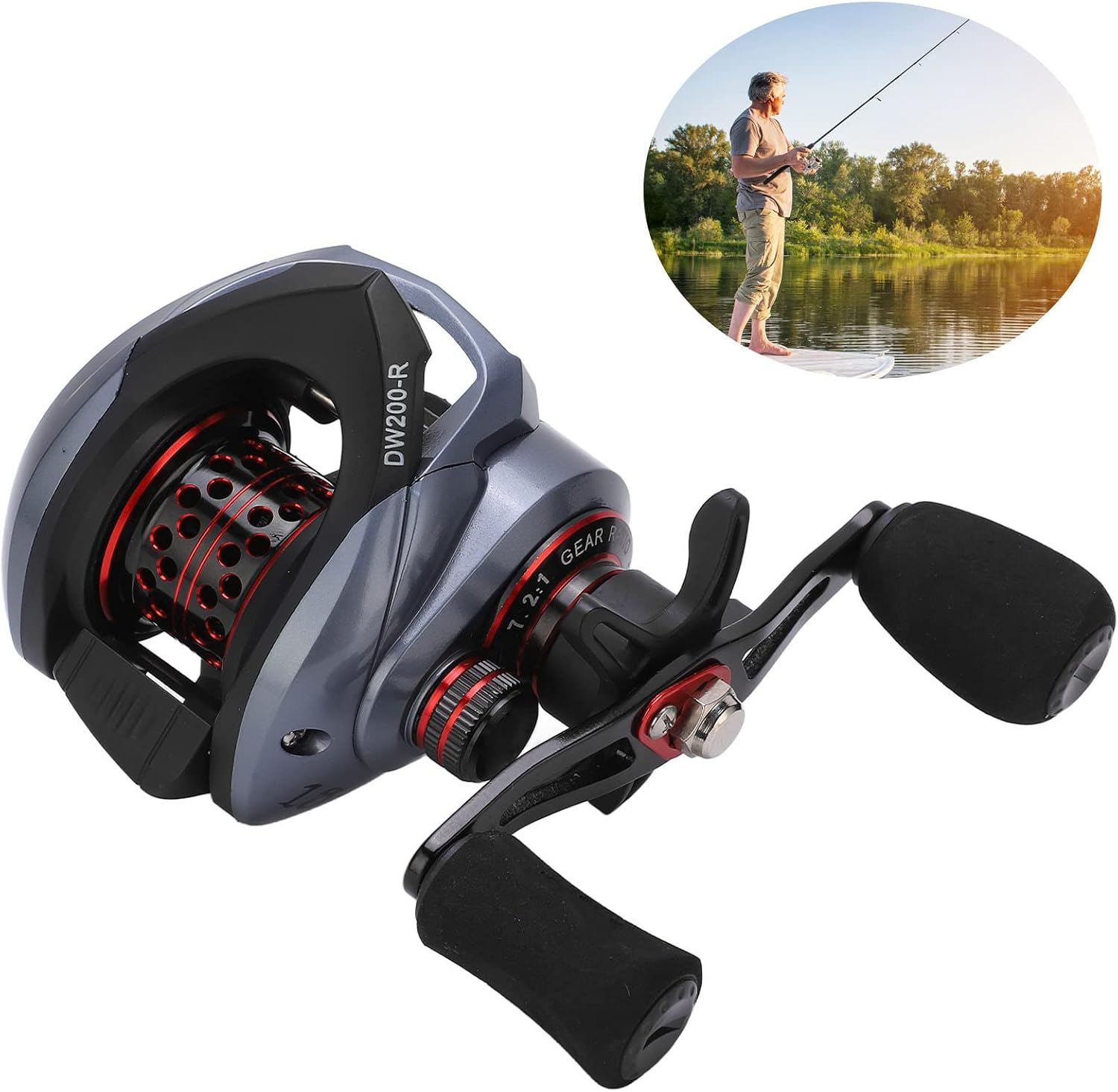 7.2:1 Baitcasting Reel, Red Double Braking System Baitcasting Reel Long Throw Accurate for Outdoor