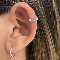 Vista 6 de 925 Plata de Ley Oro 14K Aro de Piercing de Hélice - Pendiente de Cartílago Ópalo para Mujeres - Pequeño 10MM Delgado 22 Calibre
