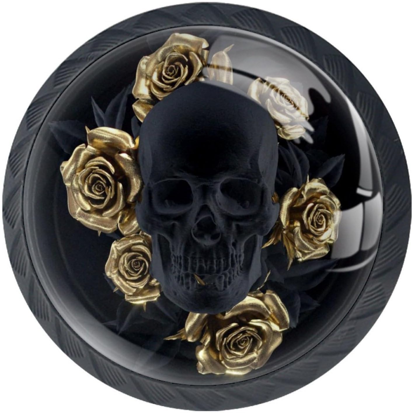 Black Skull with Gold Rose 4Pack of Kitchen Cabinet Knobs Pulls Round Dresser Drawer Handle Hardware