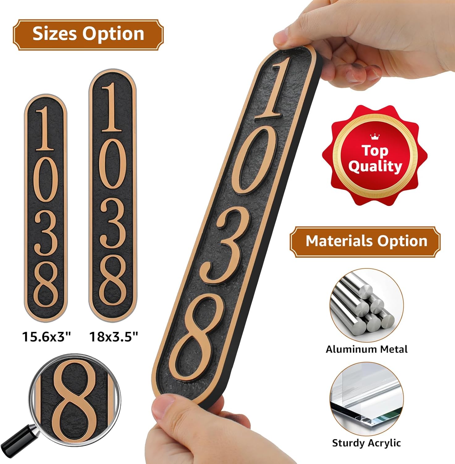 Custom Address Plaque Sign Clear Font - Vertical Address Numbers for House,House Numbers for Outside,UV Protection Metal Option Engraved 16.5 x 3 inch (Style 1)