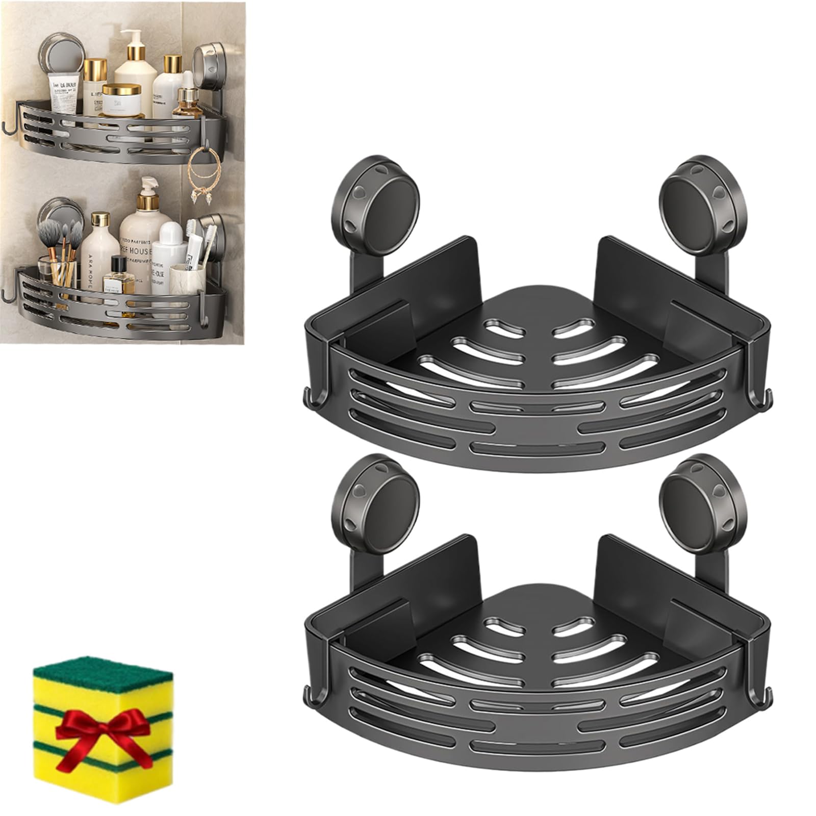 Suction Cup Corner Shower Shelf No-Drill Bathroom Corner Caddy Triangle Suction Cup Corner Shelves Removable Wall Storage Rack
