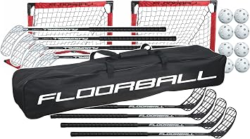 4v4 Floorball Kid Set 75 cm Straight Blade Sticks, 8 Balls, 2 Goals & Stickbag