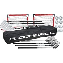 4v4 Floorball Youth Set 85 cm Straight Blade Sticks, 8 Balls, 2 Goals & Stickbag