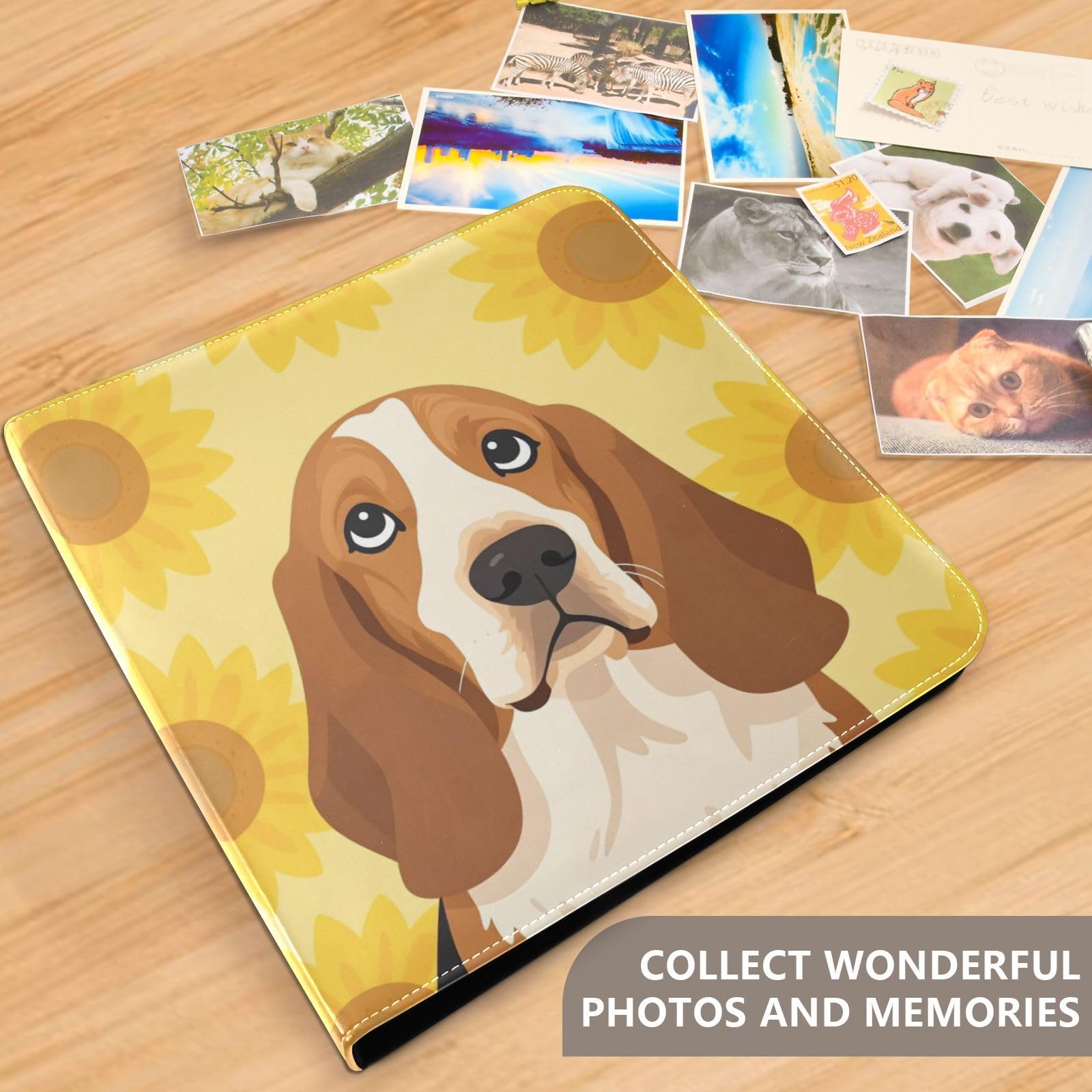 Basset Hound żółty słonecznik skóra PU okładka fotoksiążka
