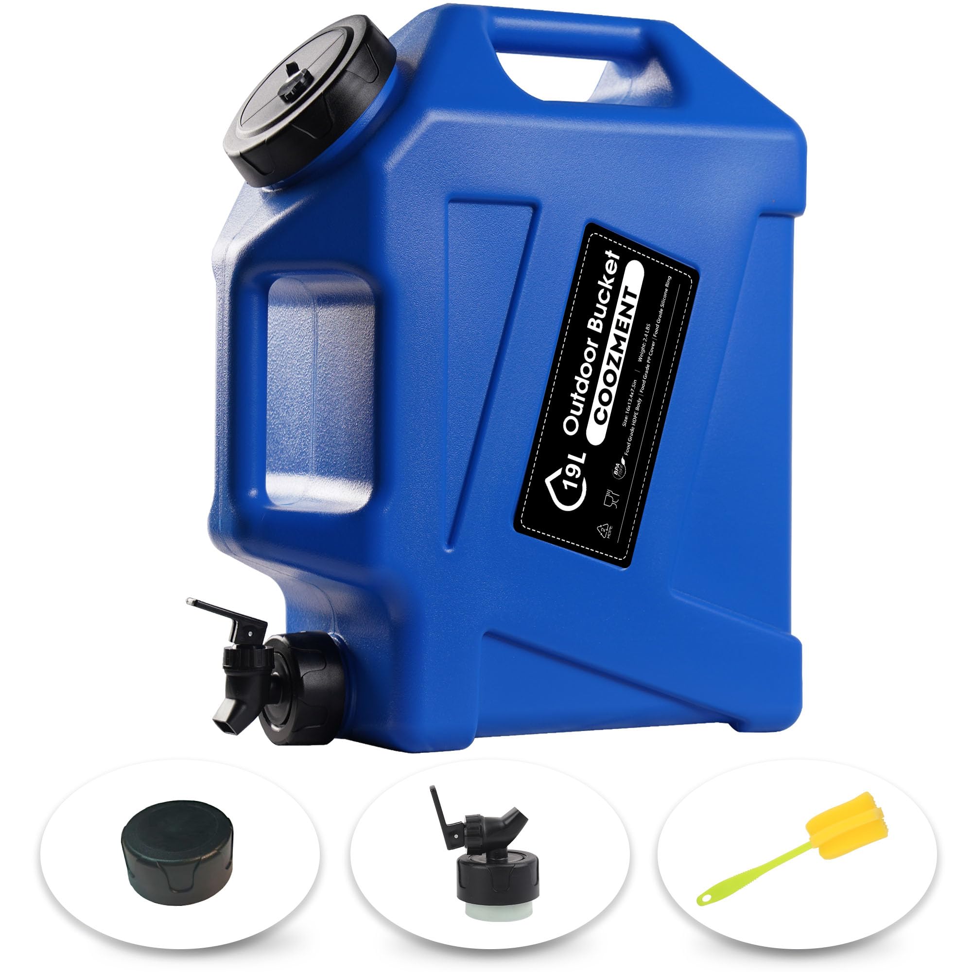 COOZMENT Récipients d'eau portables de 19 l avec robinet, carafe d'eau sans BPA, réservoir d'eau bleu, récipients de stockage d'eau multifonctions pour le camping, la randonnée, les accidents