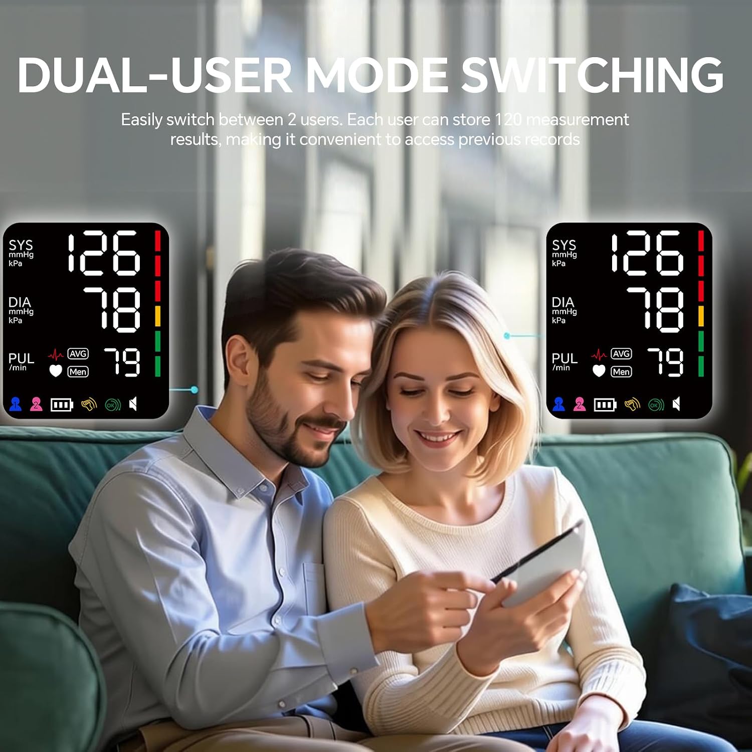 Upper Arm Electronic Blood Pressure Monitor with Large LED Display, Adjustable Cuff, USB Type-C & DC Power Options, One-Touch Operation, Accurate Oscillometric Readings, Home Use BP Machine