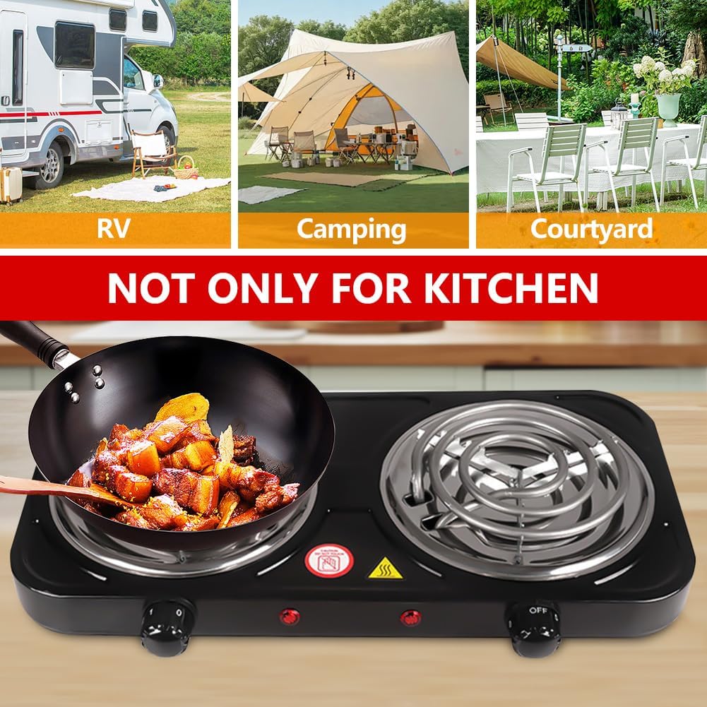 Electric Countertop Burner, Double Burner, 2000W Induction Cooktop, Portable Electric Hot Plate, 5 Level Adjustable Temperature Control Cooking Ranges for Home Dorm Camping Cooking