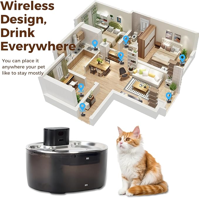 Fuente de Agua para Gatos sin Bomba Acero Inoxidable, 3.2L miniatura 7