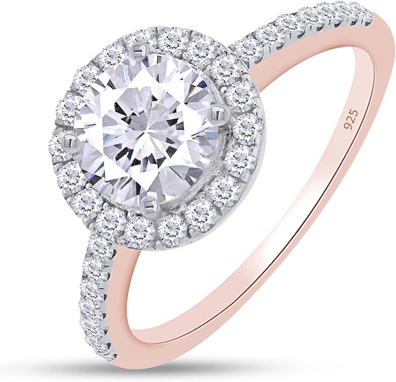 SAVEARTH DIAMONDS 1 1/2 ct t.w Center 7MM Round Cut Lab Created Moissanite Diamond Halo Engagement Ring For Women In 14K Gold Over Sterling Silver(G-H Color,VVS1 Clarity 1.50 Cttw)