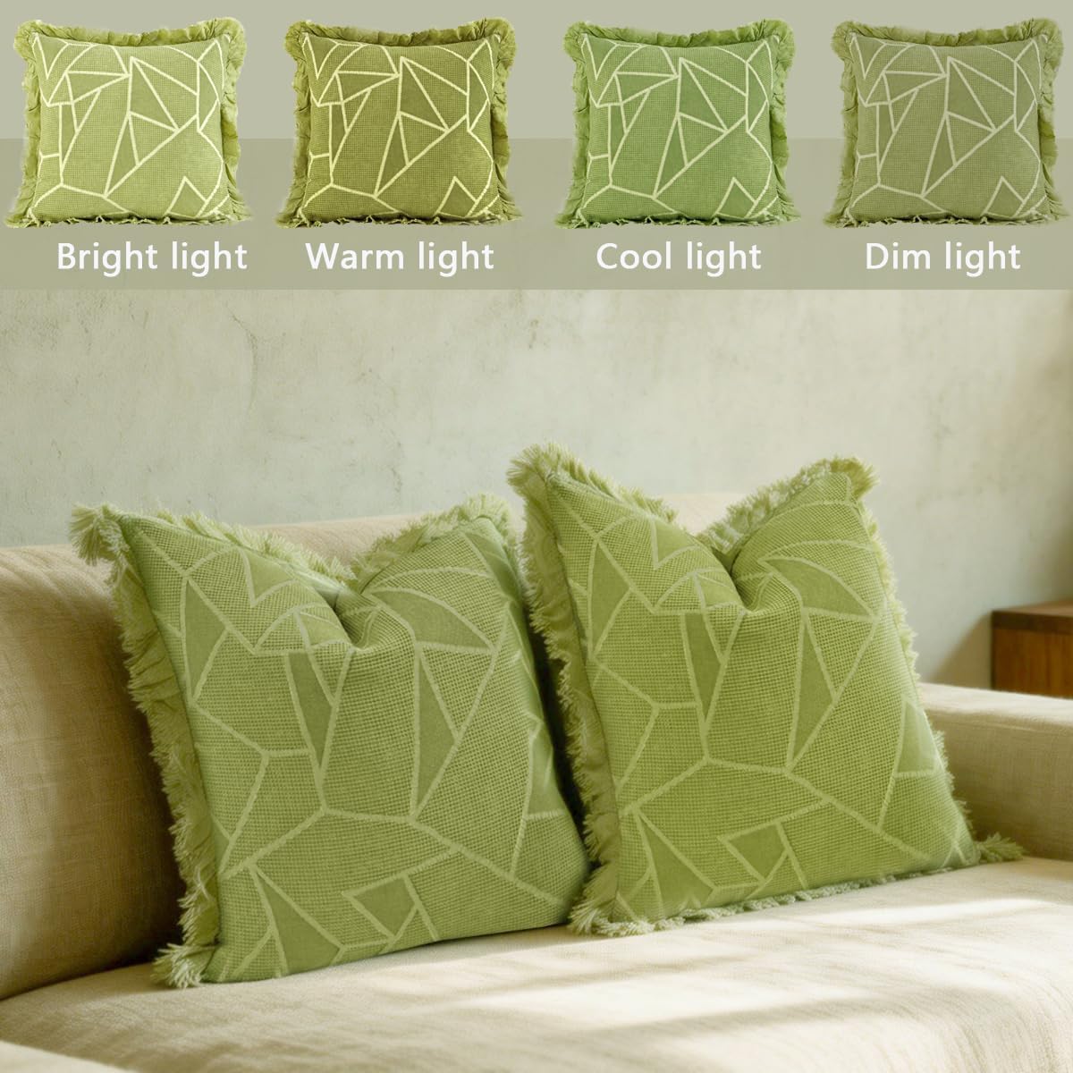 Waffle Pillow Covers 24x24 Set of 2 Cotton Throw Pillow Covers Stone Washed Decorative Geometric Triangle Pattern Euro Shams for Couch Sofa Bedroom Car (Green