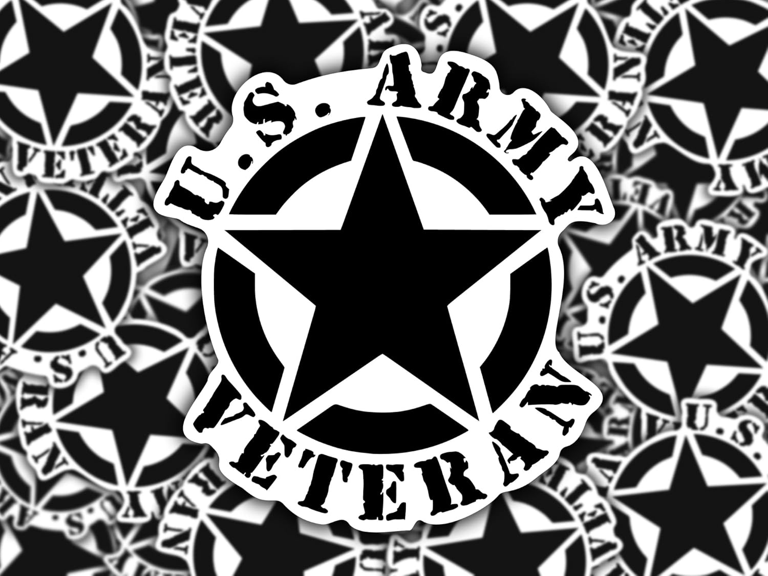 Army Veteran Star Vinyl Decal Sticker – Military Support Car, Truck, SUV, Laptop, Cup, Window, Wall – Black – 5.5 x 5.1 Inches -KCD1729B - Image 2