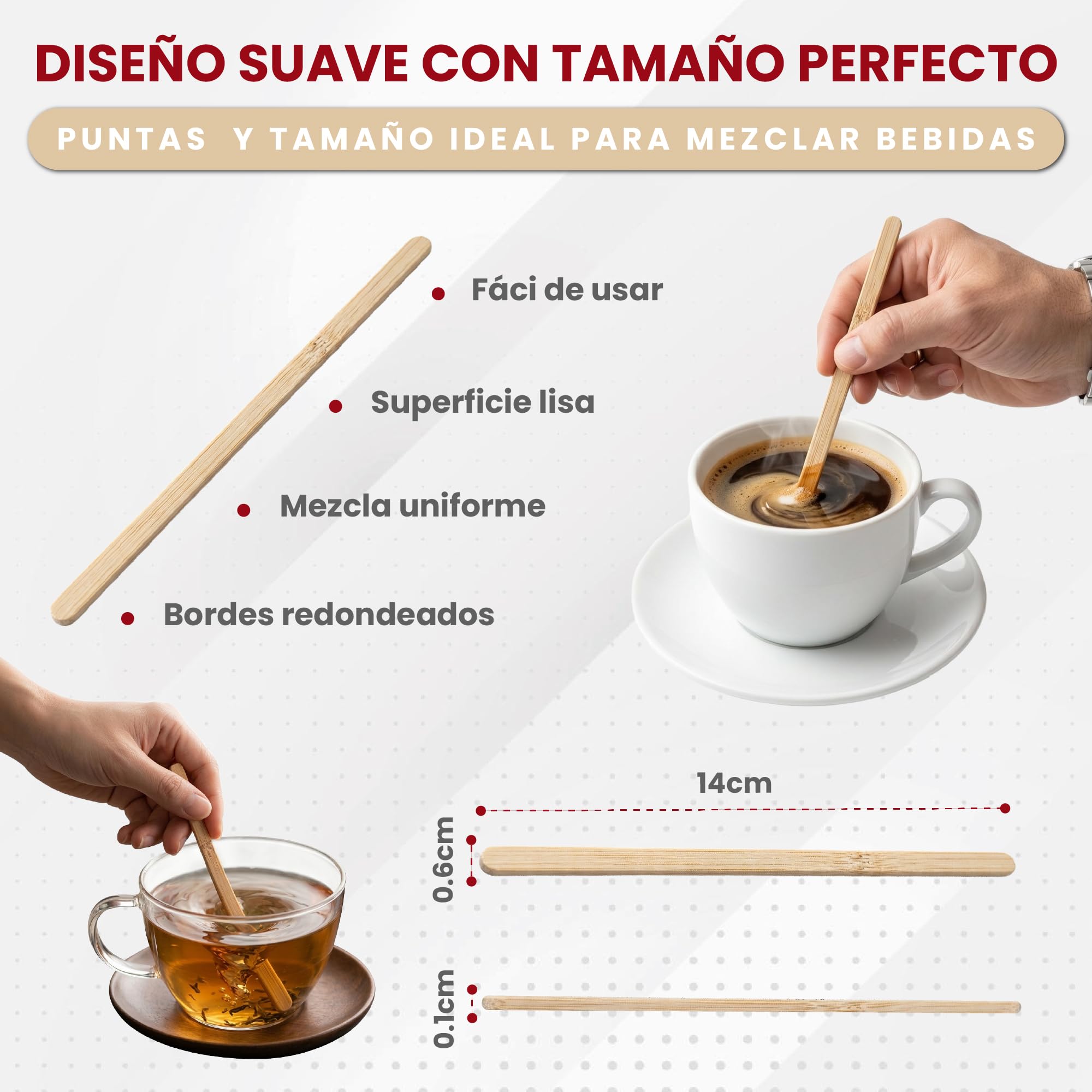 GASTROTOMI Palitos de Madera para Café 1000 Unidades – Palillos Desechables de 14 cm – Paletinas Café Ecológicas Biodegradables – Removedor Café para Oficina y Catering - Cucharas de Bambú desechables — view 3