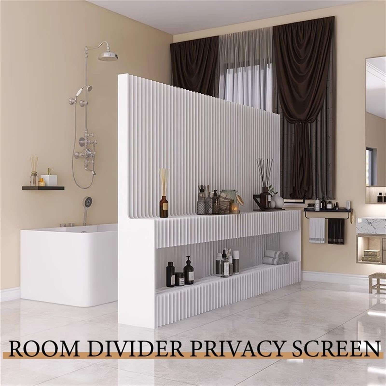 Room divider Papieren scherm holle opvouwbare telescopische kamerverdeler, 9.18FT hoge privacy scheidingswand, geschikt voor kantoren en kledingwinkels(5x2m/16.4x6.5FT
