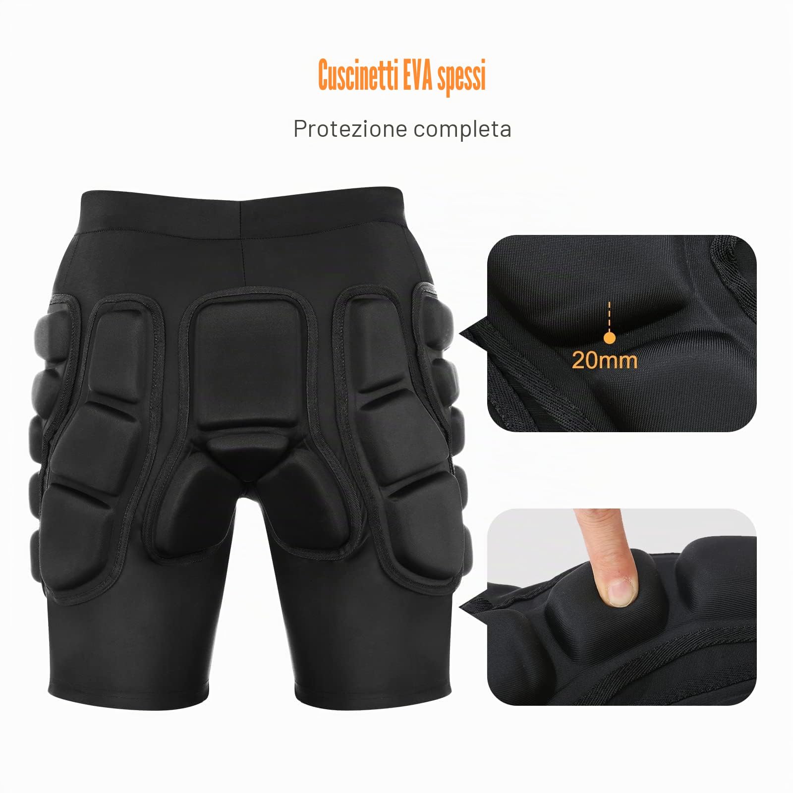 Pantaloncini Imbottiti Protettivi, Pantaloncini Pattinaggio Protezioni per Snowboard, Pattini, Sci, Skateboard, Protezione 3D per Anca, Coscia e Coccige