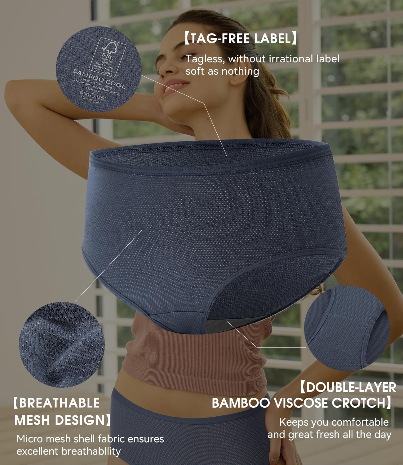 BAMBOO COOL Womens Underwear Breathable Mesh Moisture-Wicking Briefs, Soft & Lightweight Panties - Image 5