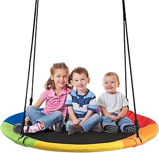Maxmass Kids Nest Swing, Children Round Swing Seat, Adjustable Hanging Tree Swings for Kids and Adults, 150Kg Capacity (Colorful)