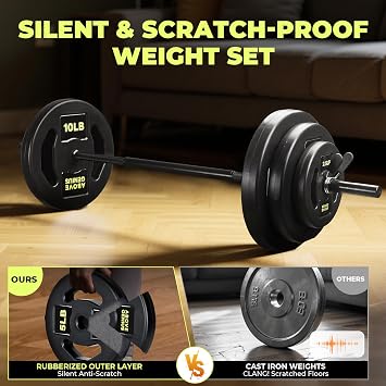 AboveGenius 45 lb Barbell Weight Set, Adjustable Workout Bar