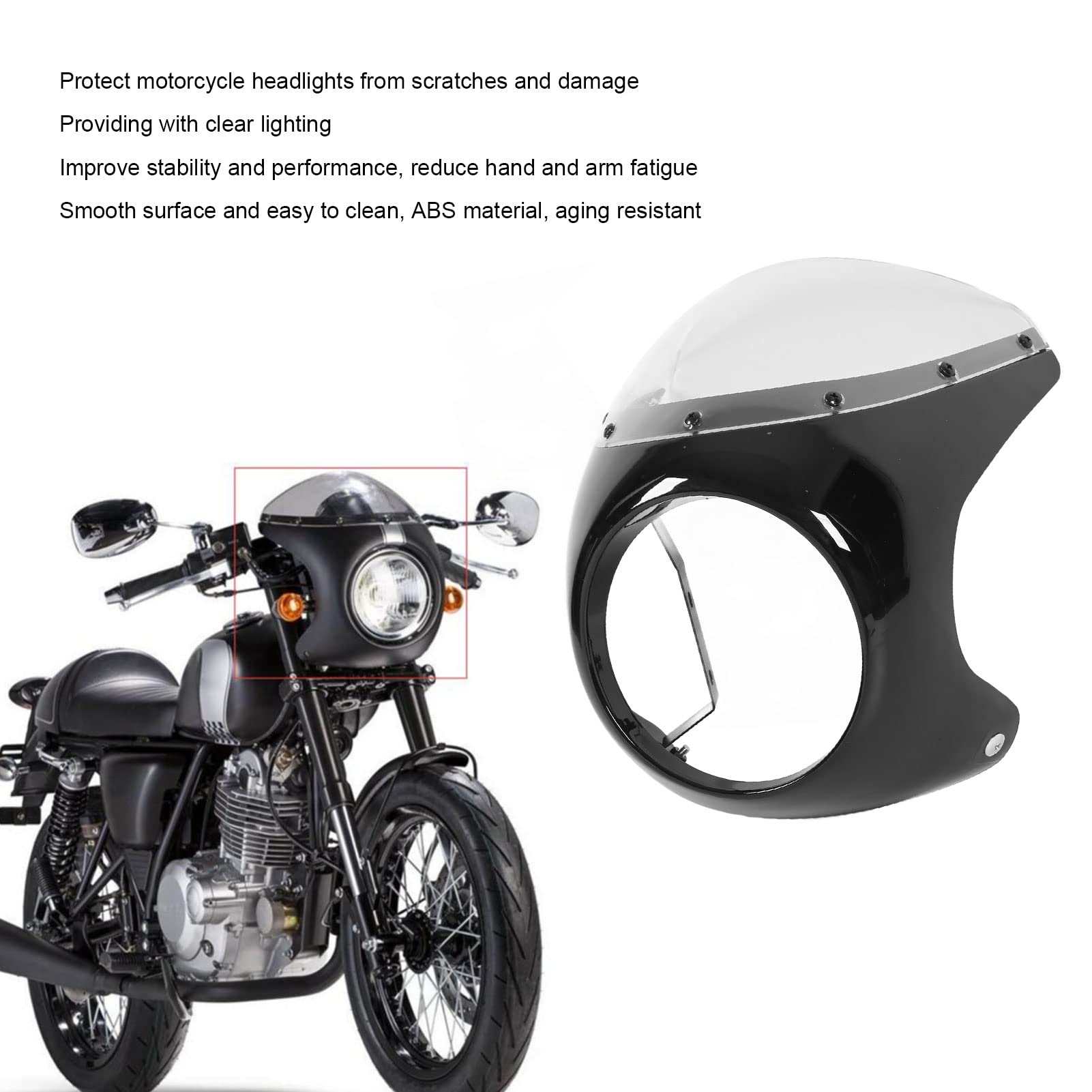 Motorrad-Windschutzscheibe Für 7-Zoll-Scheinwerfer – Aus ABS, Schwarz, Universell, Inkl. Montagesatz