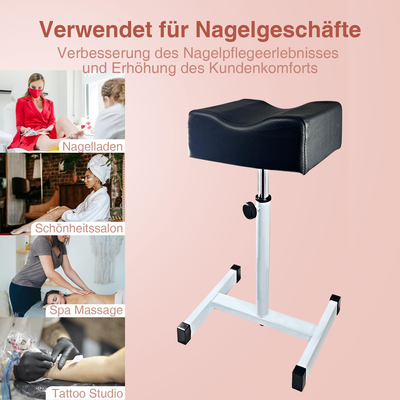 Pediküre Stuhl Hocker,Maniküre Fußpflege,Höhenverstellbarer Stuhl Beinstütze Fußpflege für Nagel Salon,Spa Massage,SchönheitssalonNagel,Schwarz