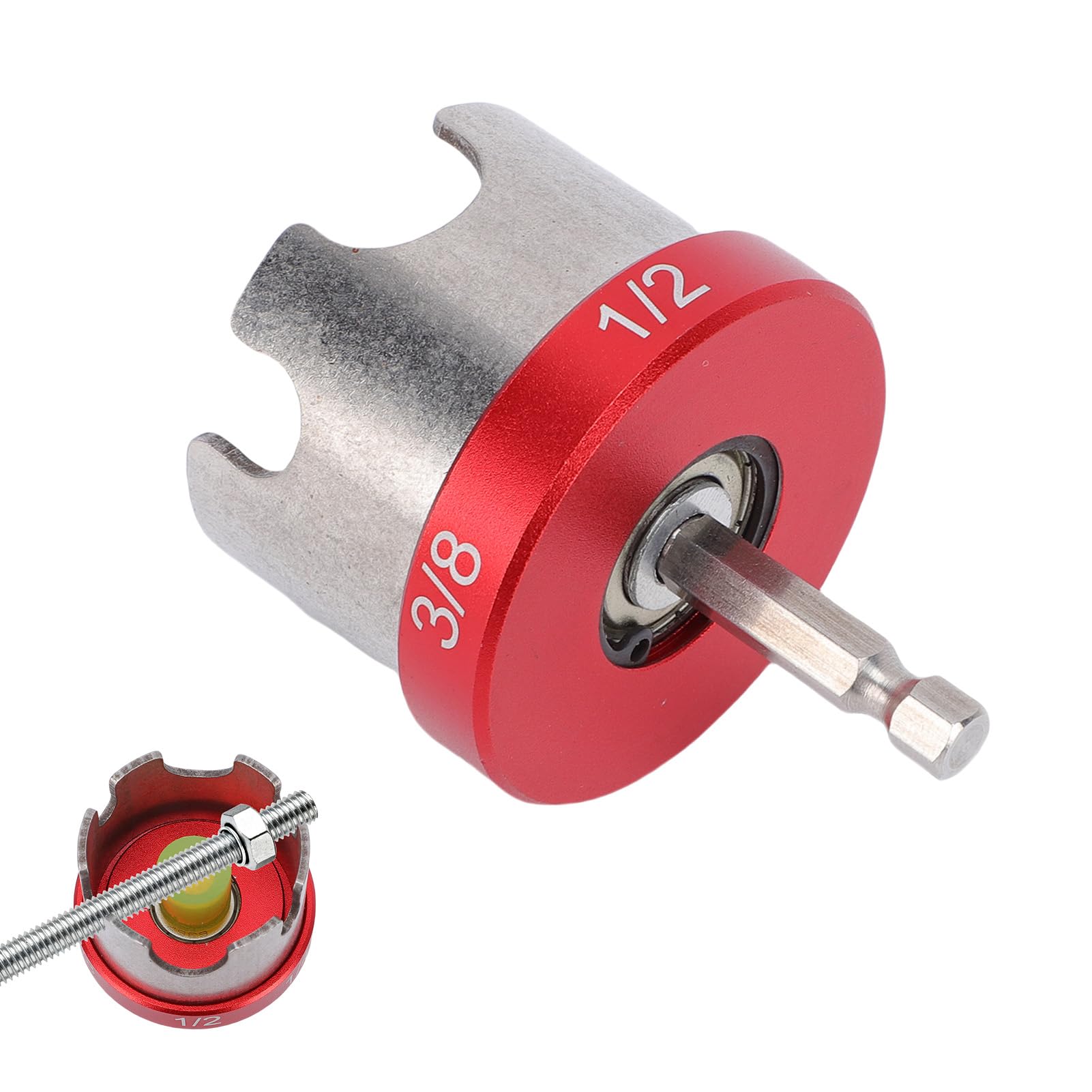 Jectse Guía de Tuercas de Varilla Roscada, Accesorio de Taladro Giratorio de Tuercas para Varillas Roscadas de 1/4", 3/8" y 1/2", Destornillador de Tuerca de Vástago Hexagonal (Zócalo para quitar