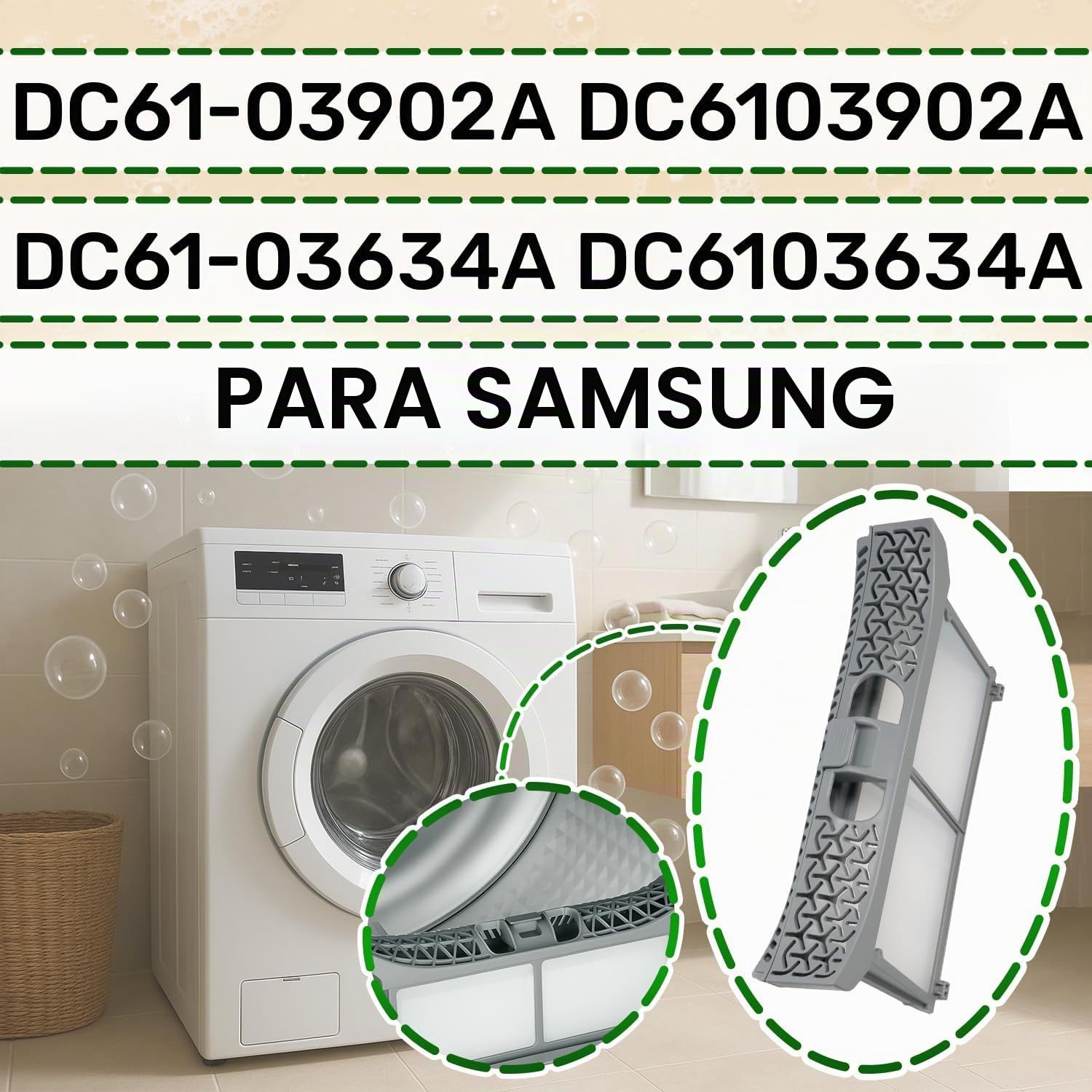 Filtro Pelusa para Secadora de Ropa 308x157x57 mm DC61-03902A para Samsung | Código Original DC6103902A DC61-03634A DC6103634A - ONIX TECH