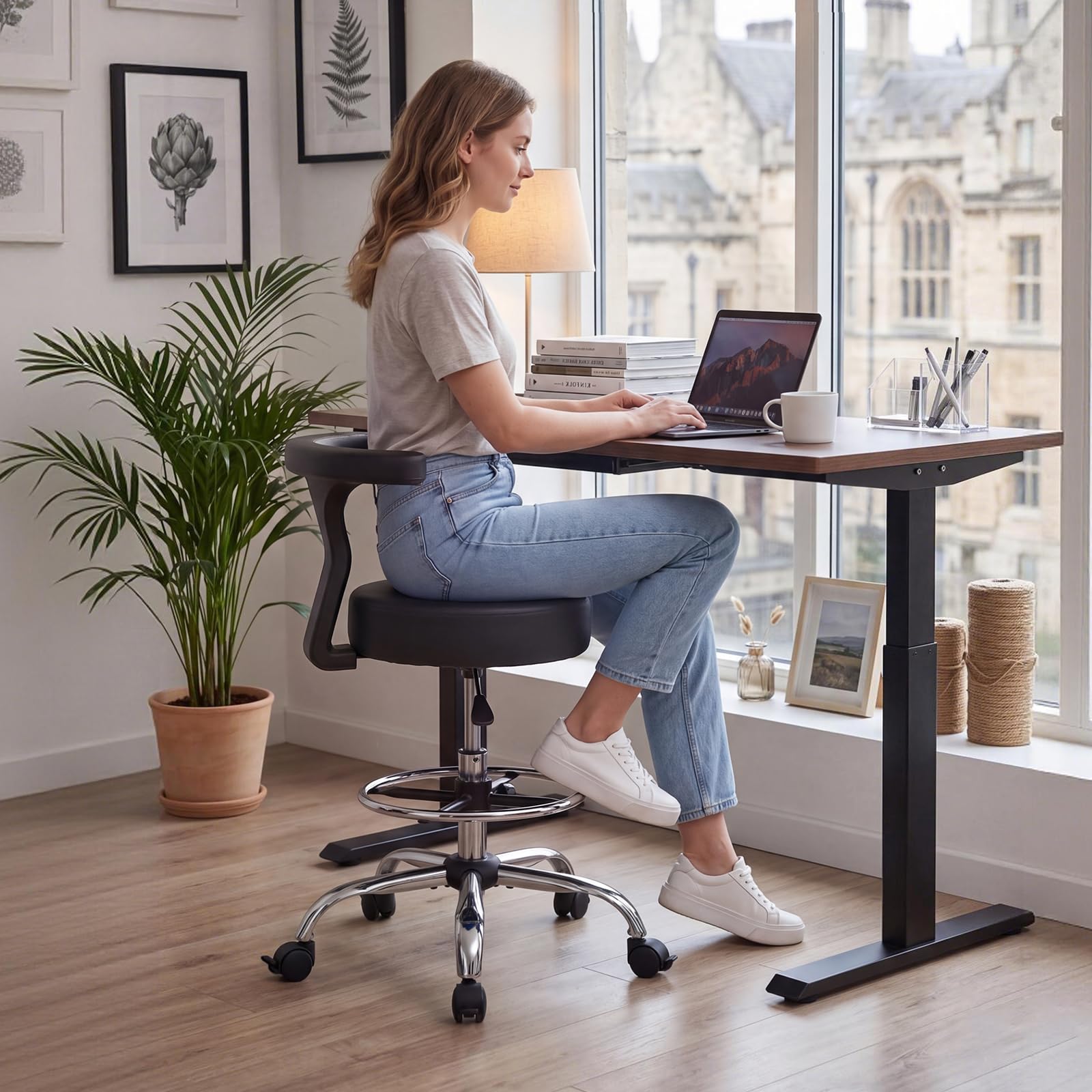 VEVOR Rollhocker 226,8 kg, Arbeitshocker Höhenverstellbar, mit Rückenlehne & Ergonomischem Sitz aus PU-Leder, 360° Drehbar, Ideal für Zahnarztpraxen, Kosmetikstudios & Kliniken, Schwarz