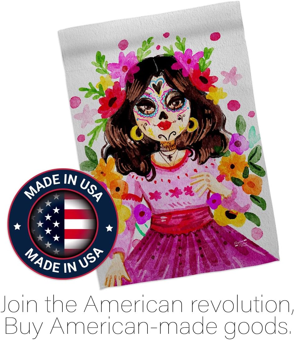 La Catrina House Flag Falltime Day of Dead Dia De Los Muertos Fiesta Mexican Party Autumntime Decoration Banner Small Garden Yard Gift Double-Sided, Made in USA