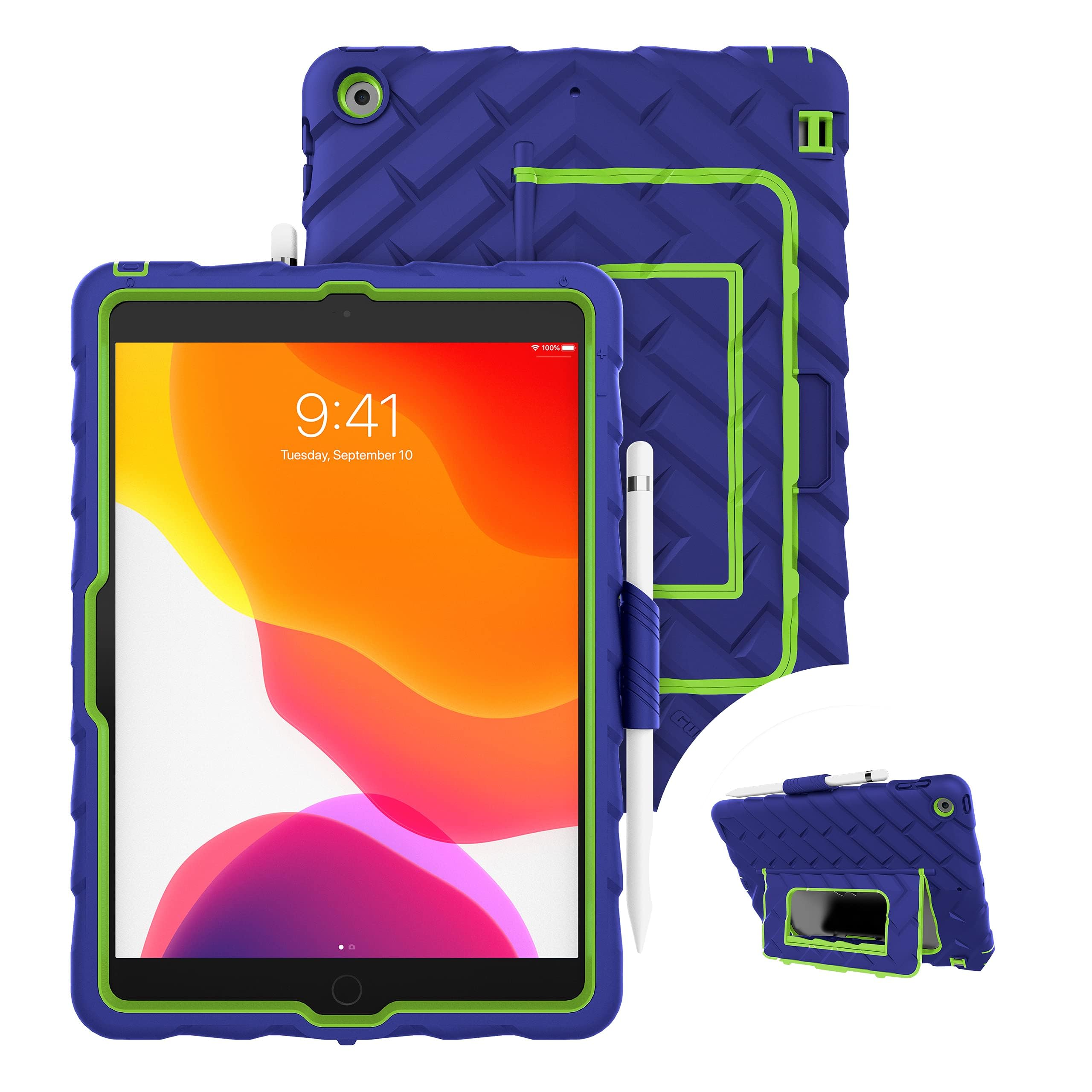 Gumdrop Hideaway Rugged iPad case Fits Apple 9th Generation | 8th | 7th Gen Drop Tested Cover-Royal Blue Lime (R/L)