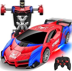 Spider Toys Transform RC Cars Toys with Underbody Lights, 2.4GHz Remote Control Car One-Button Deformation, Fast 360°Rotation Robot Toys, Birthday Gifts for 3 4 5 6 7 8 9 10 11 12 Year Old Boys