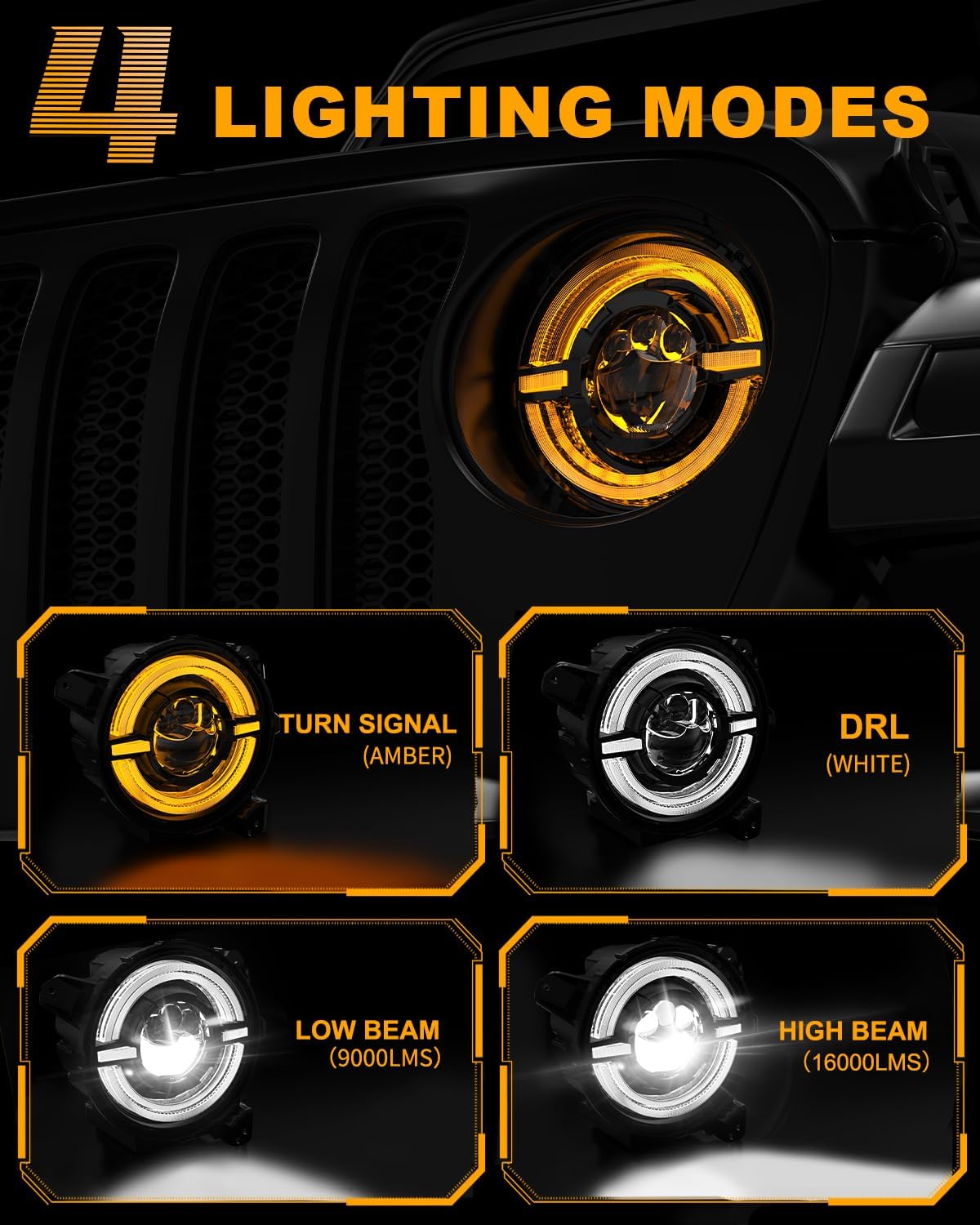 1000% Bright 9 inch Round LED Headlights With 9D Patented DUAL HALO DRL Amber Turn Signal Compatible With Jeep Wrangler JL JLU Gladiator JT 2018-2025 High/Low Beam Headlamps