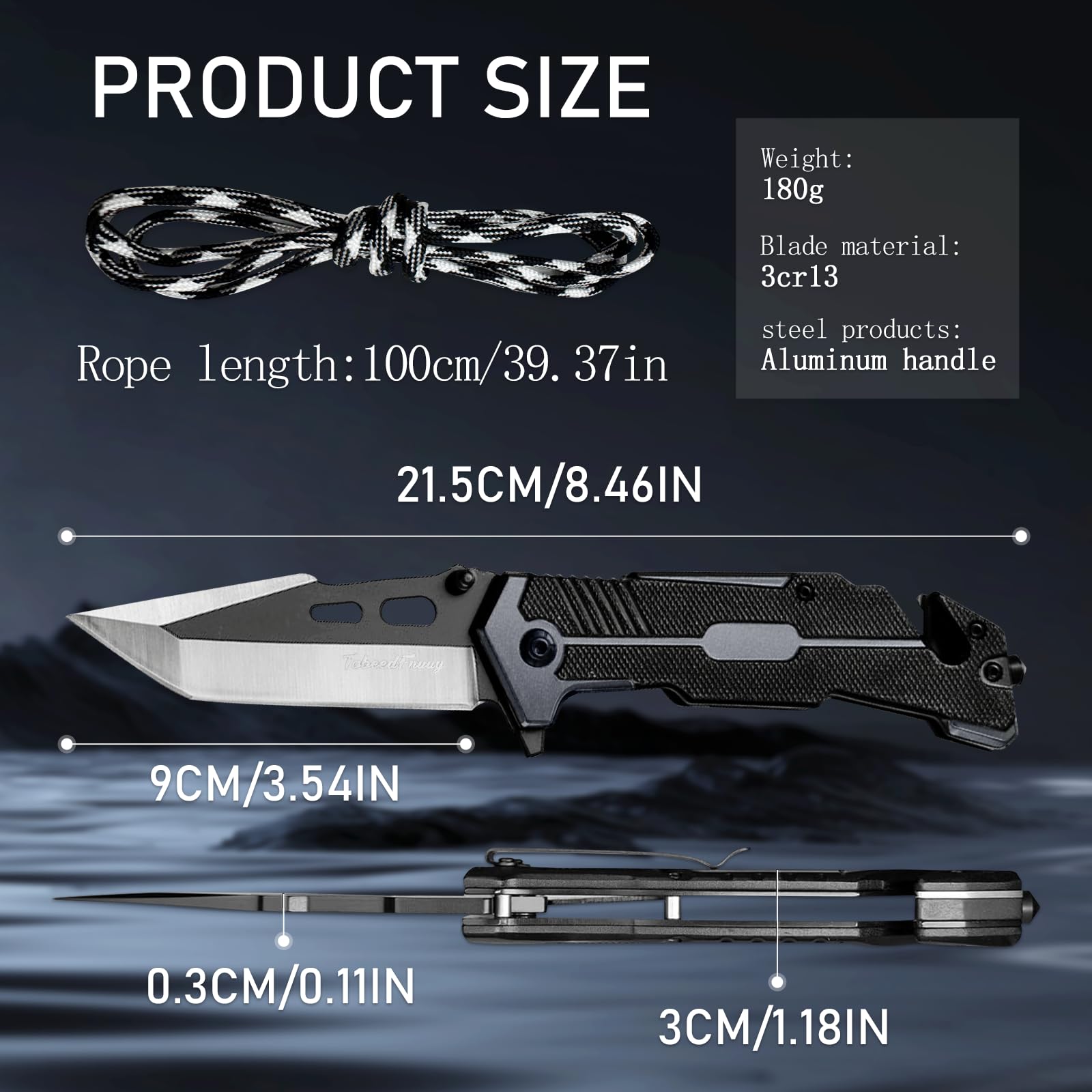 Coltello pieghevole da Esterno, 3-in-1 Multiuso Coltello da Caccia, 3Cr13 Sopravvivenza, Maniglia Antiscivolo Coltello da Campeggio, Regalo da Uomo (A)