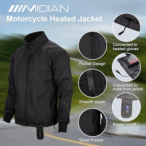 Miniatura 3 de MIDIAN Forro de chaqueta térmica para hombre, equipo de protección de motocicleta de 12 V con 6 zonas de calor para montar en clima frío