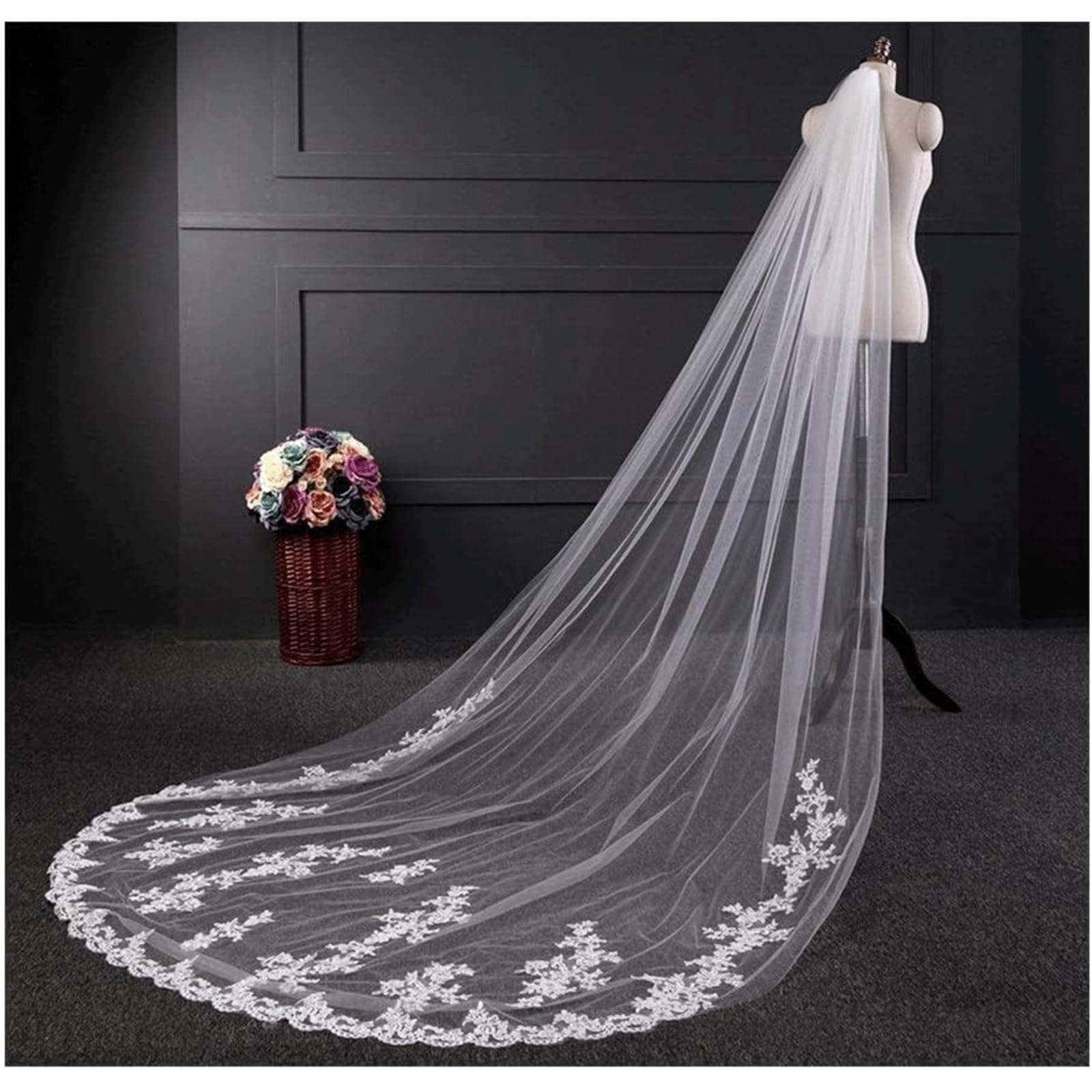 Veli Bordo in Pizzo Tulle da Sposa con Pettine Velo da Sposa Velo da Sposa da 300 cm per scattare Foto Velo da Spalla Velo da Sposa in Tulle per Feste