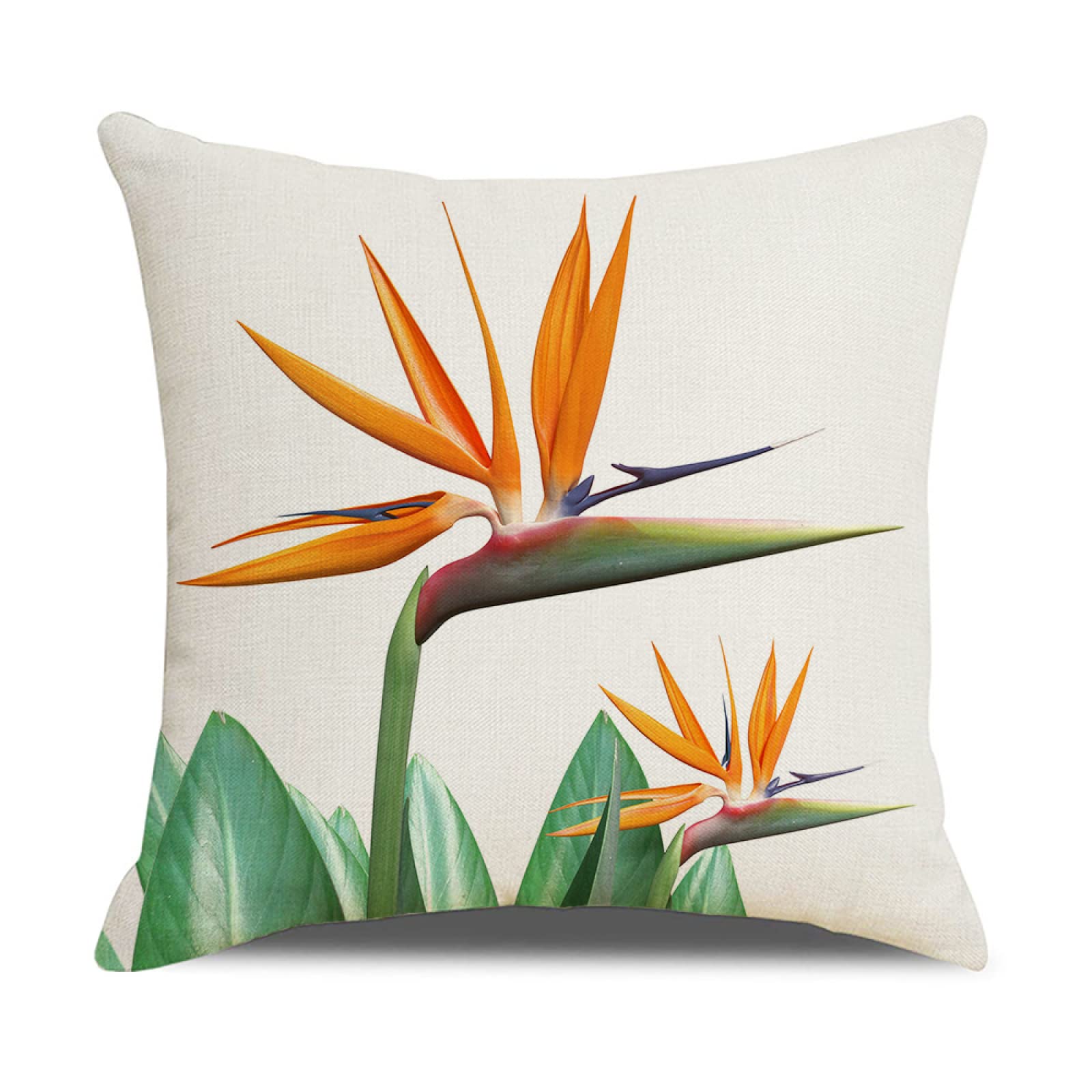 Cushion Covers 50cm x 50cm Orange Green Tropical Decorative Pillows with Invisible Zipper Garden Cushions Square Linen Scatter Cushions Comfortable Breathable Pillow Cover