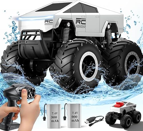 Auto de control remoto impermeable, 116 RC Monster Truck Toys, 900mAh 40+ Min Play, 2.4GHz 4WD Off-Road, auto de control remoto anfibio para niños