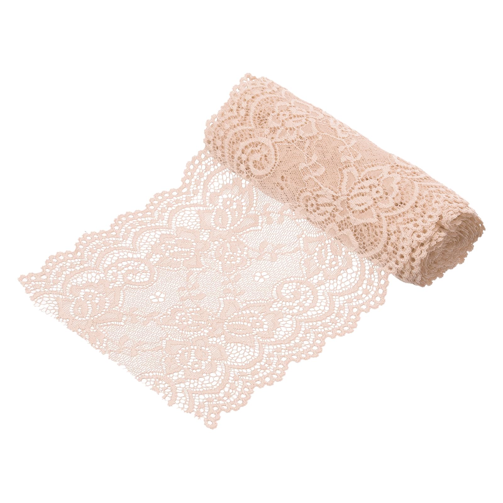 sourcing map 6 Inch Wide 3 Yard Elastic Lace Ribbon, Stretch Floral Pattern Lace Trim Embroidered Fabric for Sewing Making and DIY Crafts Gift Wrapping Bouquets Wedding Decor(Light Yellow) โ image 1