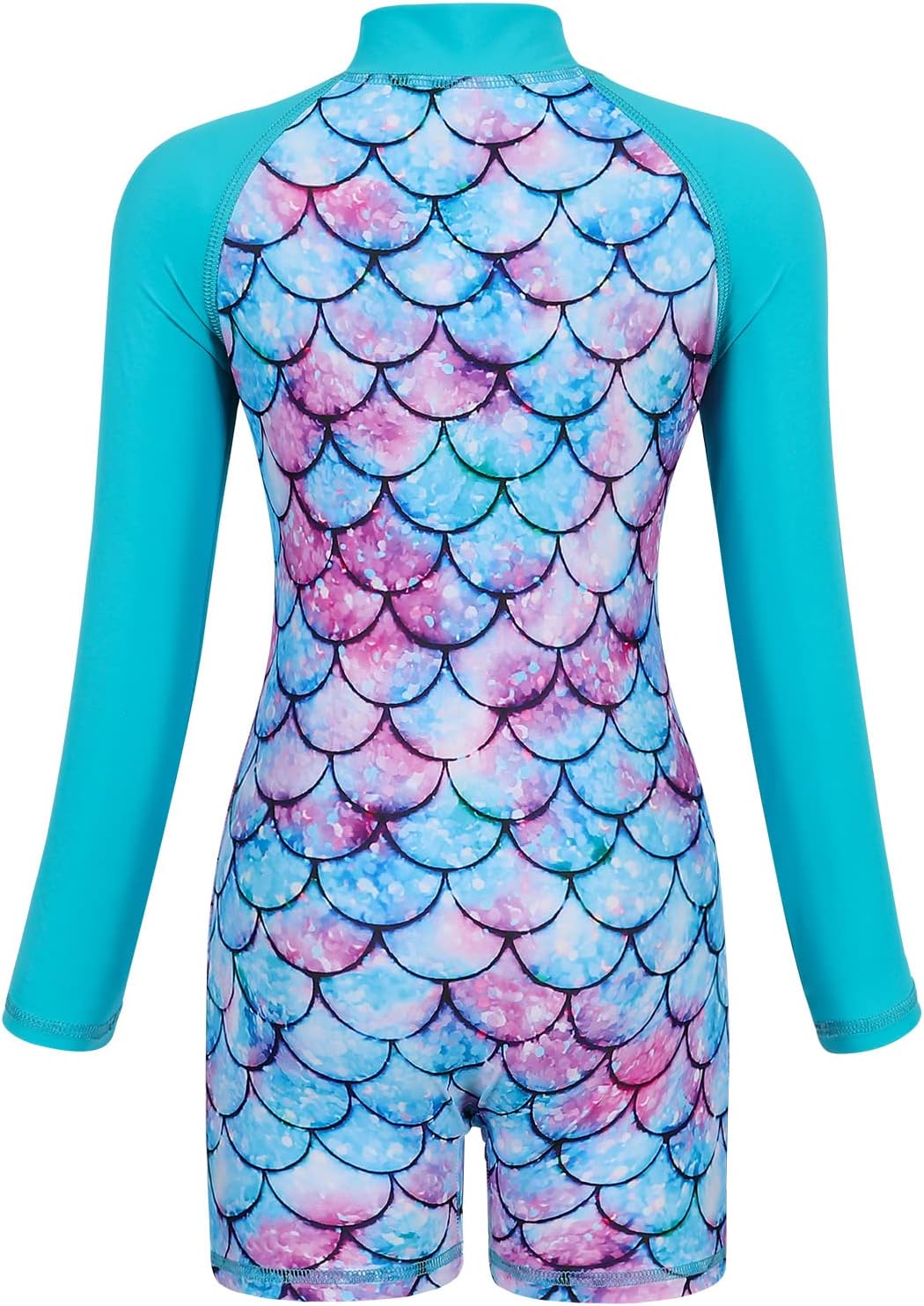 AmzBarley Girls Swimwear Mermaid Rash Guard Shirt One Piece Swimsuit Kids Fish Scale Bathing Suit UPF 50+ Sunsuit 2-10 Years - Image 2