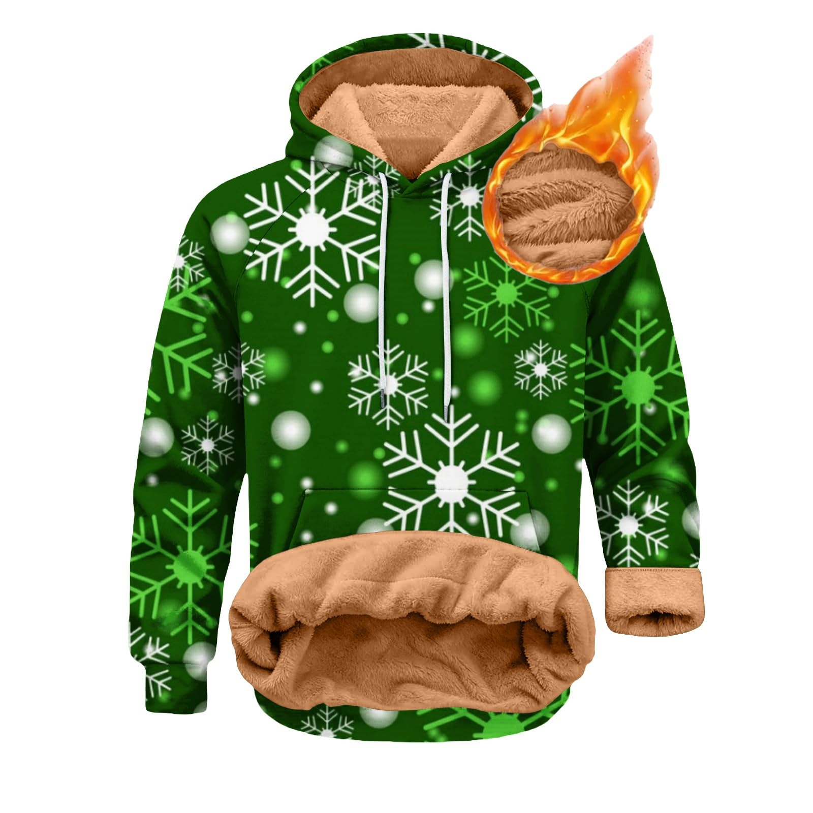 Sudadera de Navidad con forro polar para hombre, divertido, con copo de nieve, sudadera de manga larga de gran tamaño, cálido, jersey, novedad, traje de Navidad de moda, ropa de vacaciones con